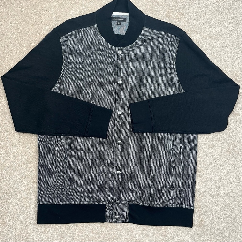 Banana Republic Jacket XL Black Snap Button Lightweight Bomber Style Preppy Men